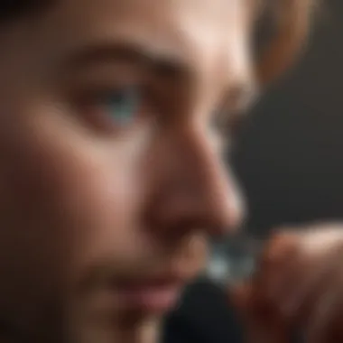 A person using a loupe to examine the clarity of a gemstone under bright light.