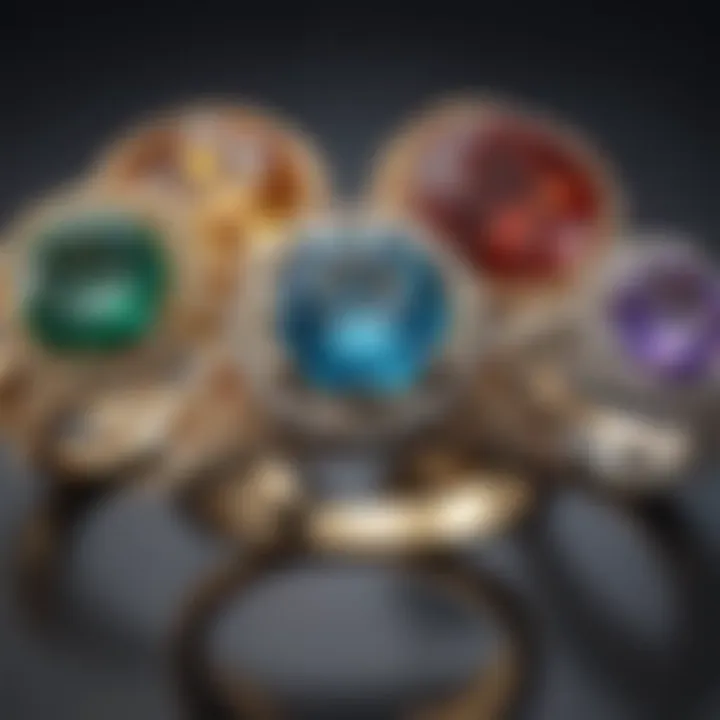 Close-up of various gemstone options for wedding rings