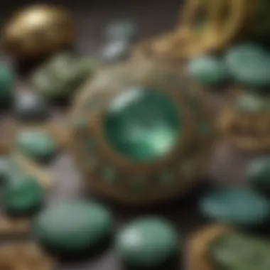 A historical artifact featuring light green stones used in ancient jewelry.