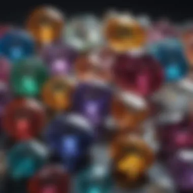 Close-up of sparkling gemstones with varying hues