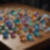 A diverse selection of gemstones displayed on a wooden table