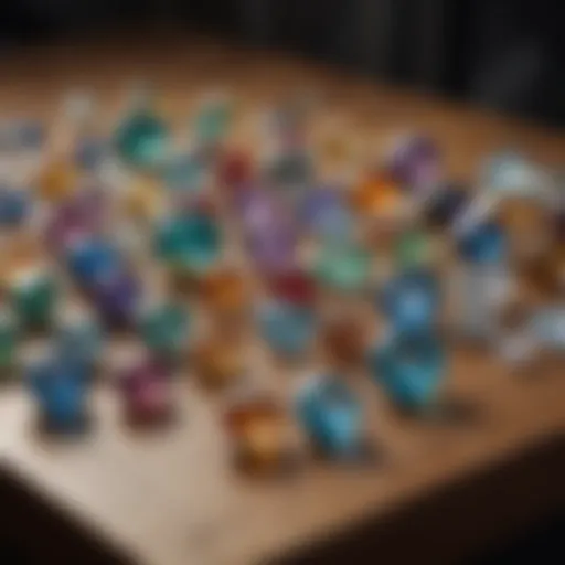 A diverse selection of gemstones displayed on a wooden table