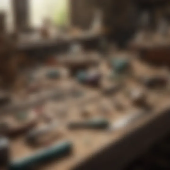 An array of lapidary tools arranged neatly on a workbench