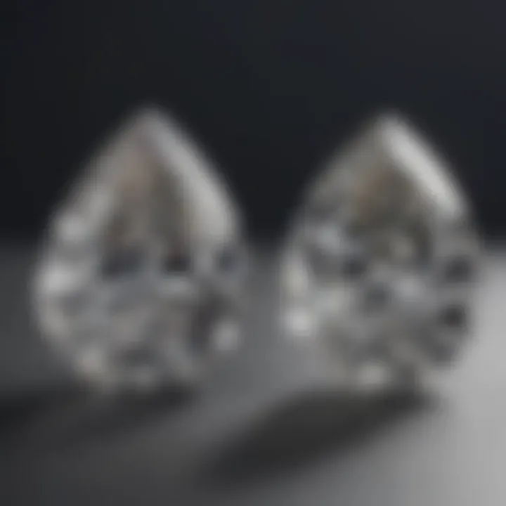 A side-by-side comparison of pear and oval diamonds.