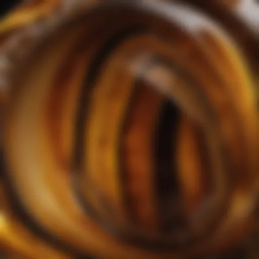 A close-up view of polished tiger's eye crystal showcasing its golden and brown bands.