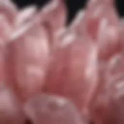 A close-up view of raw rose quartz crystals showcasing their natural beauty and variations.