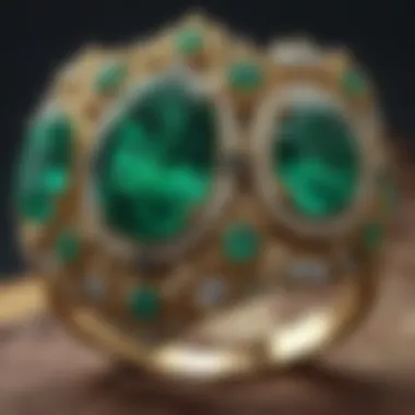 Historical depiction of royalty adorned with emeralds in ancient jewelry