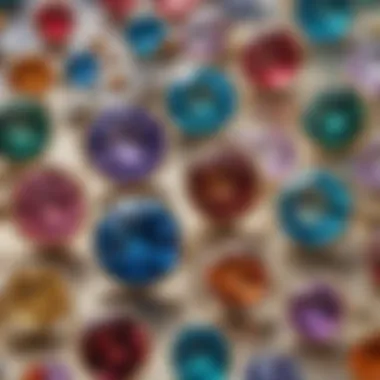 A close-up view of an array of exquisite gemstones, showcasing their vibrant colors and unique cuts