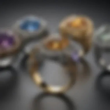 An elegant display of various ring settings, highlighting different metal choices such as gold and silver