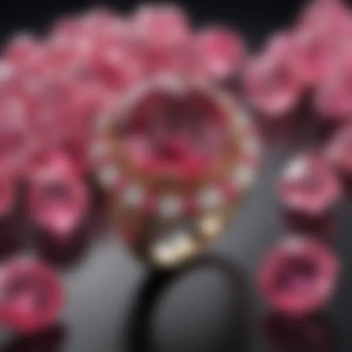 A beautifully crafted piece of jewelry featuring hot pink spinel, capturing the light with its brilliance.