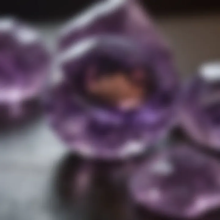 Close-up of Amethyst stone reflecting natural light