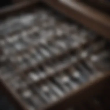 An organized drawer filled with polished silver items, emphasizing proper storage techniques.