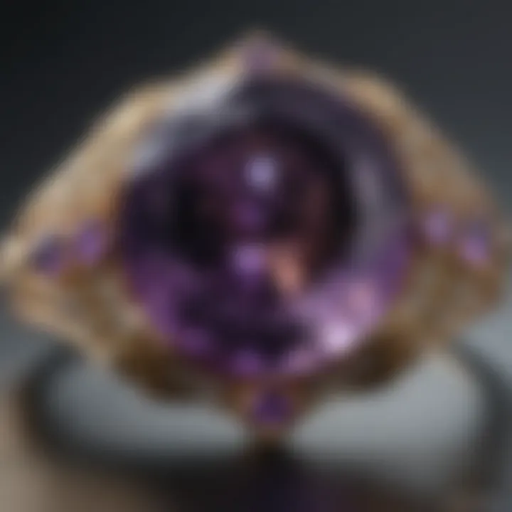 Close-up of amethyst stone highlighting its unique cut and clarity.