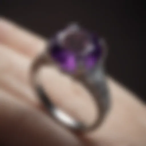 Elegant amethyst engagement ring showcasing its vibrant purple hue.