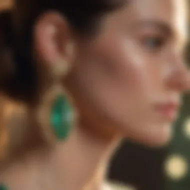 Elegant emerald earrings worn at a modern fashion event