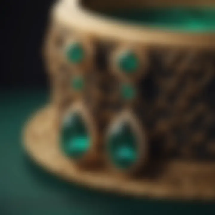 Emerald earrings displayed on a velvet surface highlighting their vibrant color