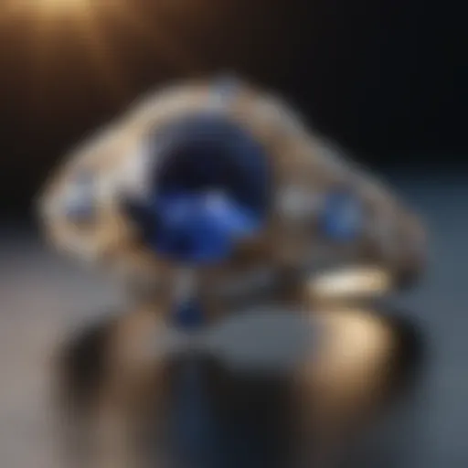 A dazzling sapphire engagement ring set against a velvet background.