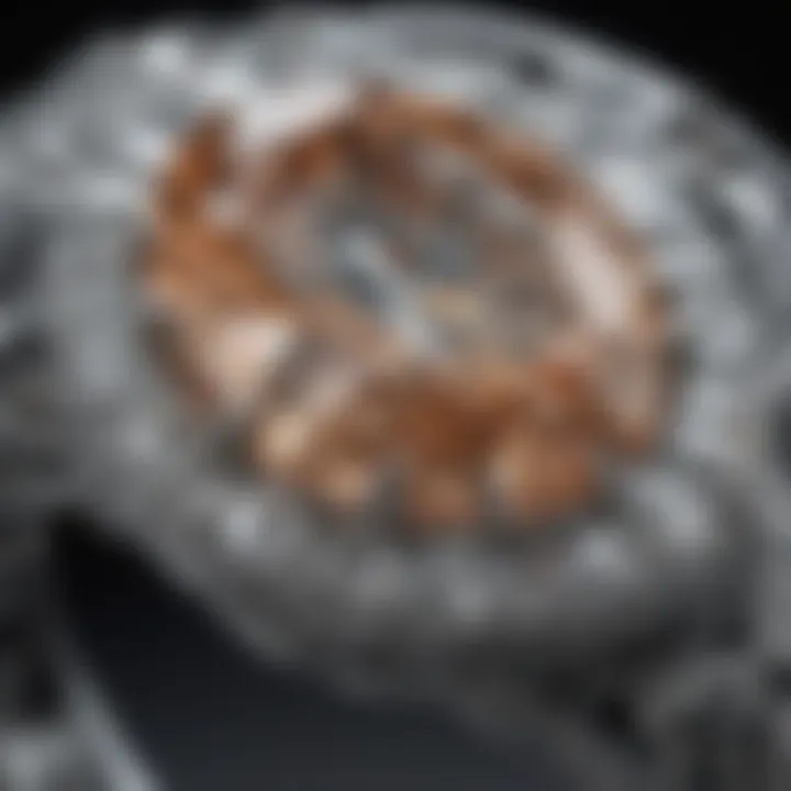 Close-up of the intricate craftsmanship of the oval diamond setting