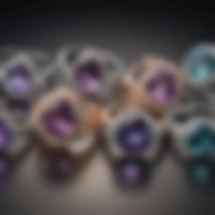 A collection of alexandrite rings demonstrating different settings and styles