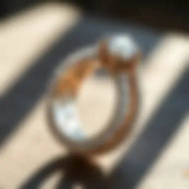 Close-up of the intricate details on a halo wedding band