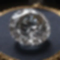 A close-up view of a sparkling diamond on a velvet cushion