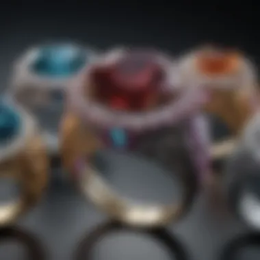 Diverse Crystal Ring Styles A stunning array of various crystal rings showcasing unique designs and colors