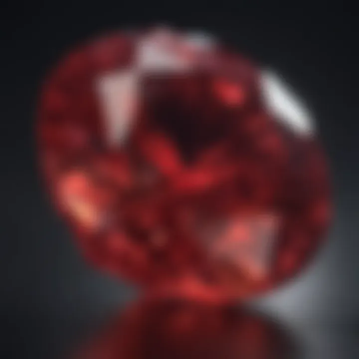 Close-up of a ruby gem showcasing its color intensity and clarity.