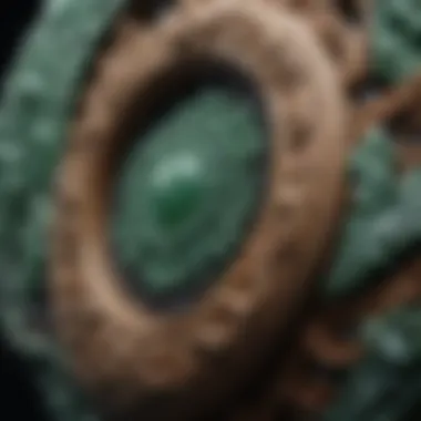 Intricate Carvings of Jade Artifact A close-up view of a jade artifact showcasing its intricate carvings and rich texture.