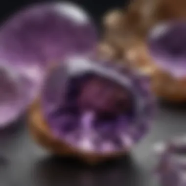 Vibrant Hues of Amethyst Close-up view of high-quality amethyst showcasing its vibrant purple hues.