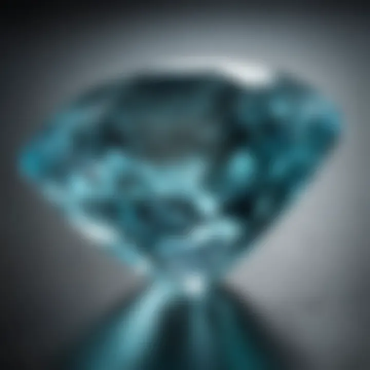 Close-up view of a polished aquamarine gemstone reflecting light