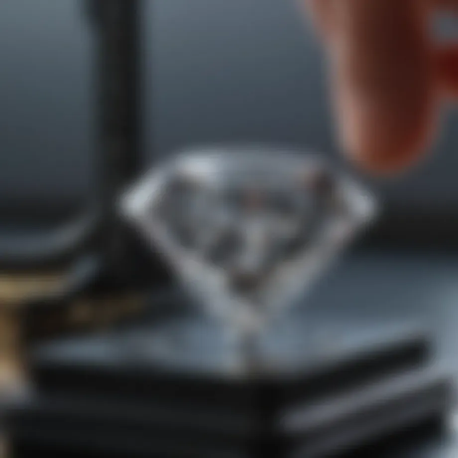 Close-up of a diamond on a weighing scale