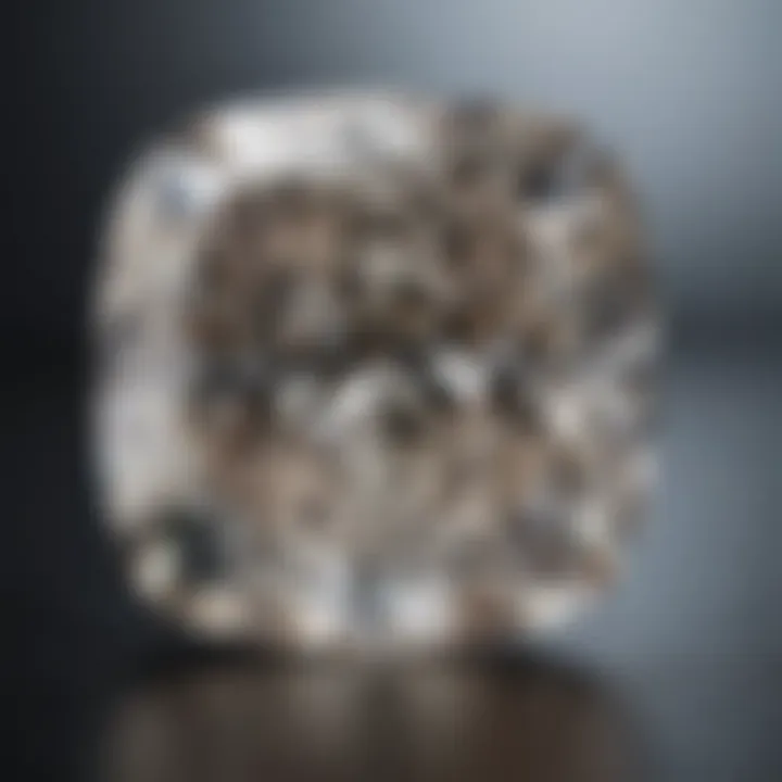 Close-up of a cushion cut diamond emphasizing its unique shape