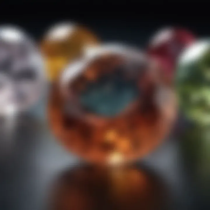 Comparison of gemstones with varying clarity grades under focused lighting.