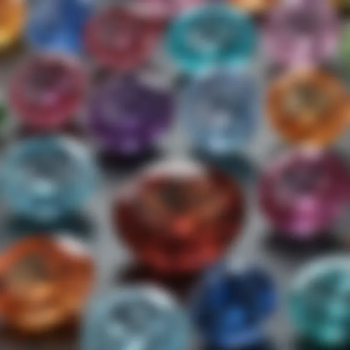 A close-up view of various gemstone types showcasing their brilliance and color variations.