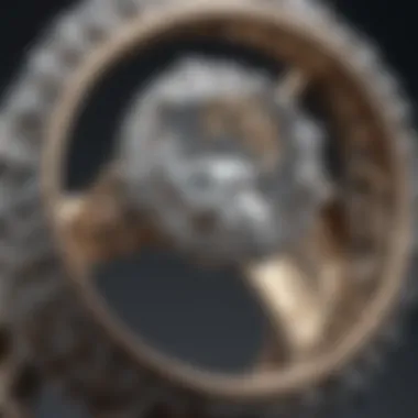 Intricate Detailing of a Large Round Engagement Ring A close-up view of a large round engagement ring with intricate detailing.