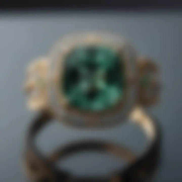 A beautifully crafted mint tourmaline engagement ring displayed in natural light