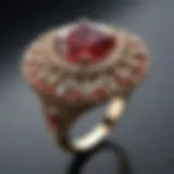 Detailed view of a ruby diamond ring showcasing its intricate design