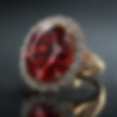 High-quality ruby gemstone placed alongside diamonds for quality assessment