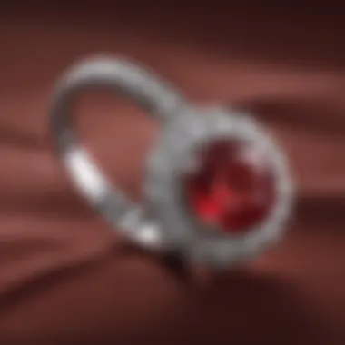 Stylish ruby diamond ring displayed on a luxury velvet background