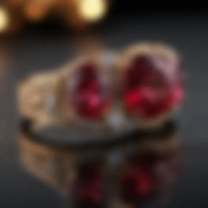 An artistic representation of rubies in various settings within fine jewelry