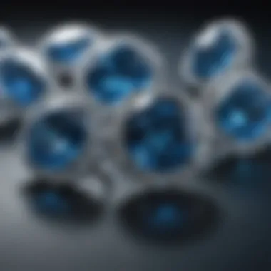 Elegant Display of Blue Nile Diamonds An assortment of Blue Nile diamonds displayed elegantly on a velvet surface.