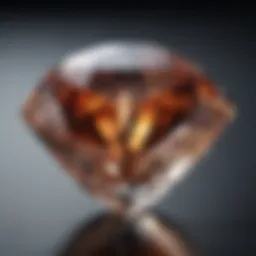 A brilliant cut diamond reflecting light