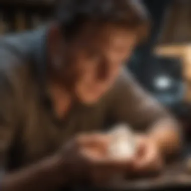 A jeweler examining moonstone under a light to determine its grading