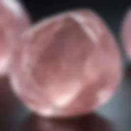 A close-up view of rose quartz showcasing its soft pink hue and translucent quality