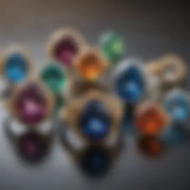 Close-up of various gemstones for rings