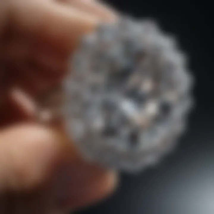 A jeweler examining the cuts and facets of a diamond ring