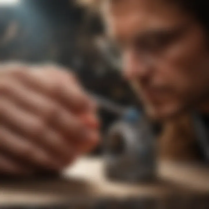 An artisan demonstrating techniques using a ring mandrel.