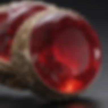 Vivid Red Hue of Pigeon Blood Ruby Close-up of a stunning pigeon blood ruby showcasing its vivid red hue