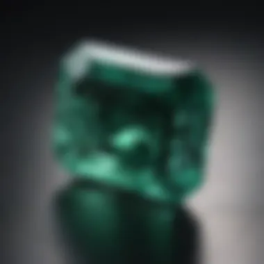 Close-up view of a natural emerald stone highlighting its vivid green color