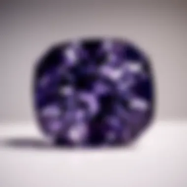 A close-up of a purple diamond's cut and clarity details